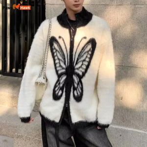 Męskie swetry zimowe nork SWEATER MĘŻCZYZN KOBIETY VINTAGE HARAJUKU Butterfly Wzór luźnych podwójnych suwaków na zamek błyskawiczny y2k grunge