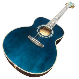 40 인치 OM45 블루 푸르플 페인트 진짜 전복 검은 색 손가락 어쿠스틱 기타