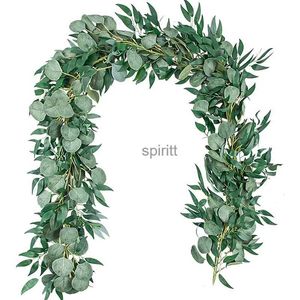 Faux Floral Greenery 1.8m Artificial Eucalyptus Rattan Flower Wreath with Willow Leaves Fake Green Vine Plant Wedding Home Decoration YQ240125