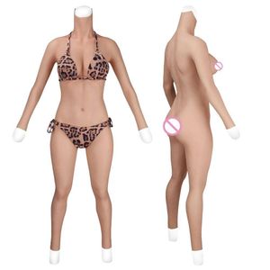 Accessoires de costumes Body sans couture une pièce pour crossdresser Drag Queen forme de poitrine fausse chatte sans fermeture éclair homme E Cup seins en silicone Meme