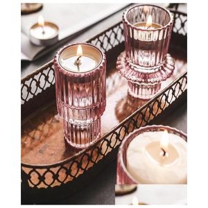 Portacandele Candeliere in vetro rosa nordico Candele europee Supporto da tavolo Romantico Pophor Decorazione domestica7158384 Drop Delive Homefavor Dhspb