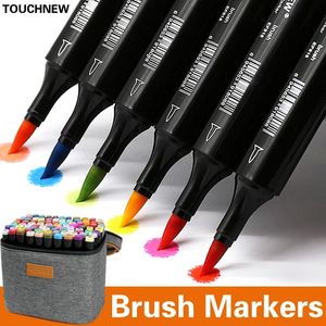 Highlighters Touchnew Brush Markers Set Oil Soft Brush Pens Alcohol Markers Drawing Sketch Marker Art Supplies for Artist School Stationary