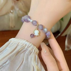 Charm Bracelets Lavender Purple Crystal Bracelet With Lilac Tassel And Bellflower Bead For Women Exquisite Hand Ornament Friend Luxury Gift