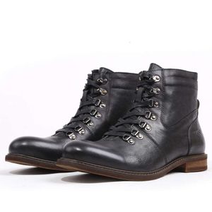 Vintage Herren Stiefeletten aus echtem Leder, handgefertigt, Qualität, bequem, runde Zehen, Herbst, Mann, lässig, Business-Schuhe