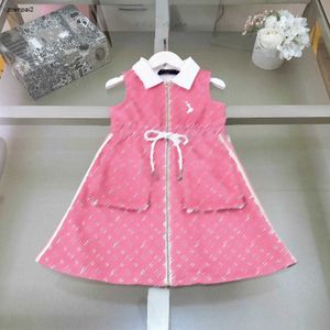 Lyxflicka kjol snörning upp midje design baby klänning storlek 110-160 barn designer kläder stora fickdekoration barn frock jan20