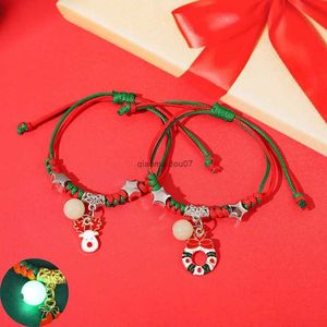 Łańcuch 2pcs Xmas Luminous Braid Bracelets Xmas Tree Bell Santa Snowflake Bransoletka Uroki dla kobiet mężczyzn Prezenty Trendy świąteczne biżuterię24