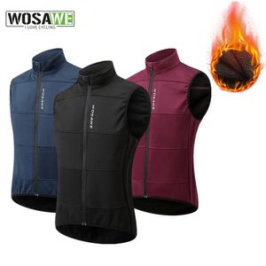 Wosawe Mens's Winter Thermal Cycling Vest Warm Sleuntveless Windproof Waterproof Running Vest MTB Bike Bicycle Reflective Clothing 240123