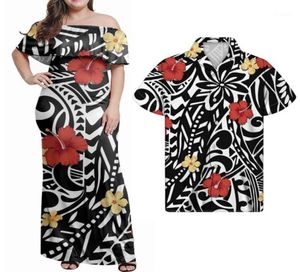 Casual Dresses Hycool Fashion Plus Size Polynesian Tribal Design Puletasi Ruffle Off Dress Men Hawaiian Shirt Black Summer 20227364737