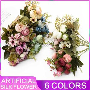 Finto floreale verde seta rosa fiori artificiali bouquet fiori di plastica di alta qualità margherite finte accessori casa soggiorno decorazione fiore finto YQ240125