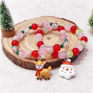 Kedja julfärgad pärlband för kvinnor tecknad julgran Santa Claus Snowman Snowflake Beads Armband Girls Jewelryl24