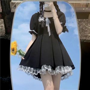 Casual Dresses Gothic Lolita Dress Women Goth Harajuku Cute Lace Black Puff Sleeve Short School Jk 2024 Summer Girls