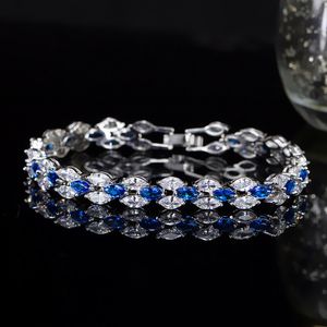 luxury diamond tennis bracelet designer woman party copper round blue white colorful crystal AAA zirconia silver charm bracelets womens fashion jewelry lady gift