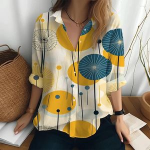 Bluzki damskie codzienne koszula dojeżdżające do pracy moda eleganckie topy mniszek lekarski 3D drukowany wiosenny jesienny jesienny długi -