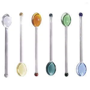 Spoons 6Pcs Honey Spoon Heat Resistant Glass Coffee Cake Dessert For Home Tea Cold Stirring Party Fruit