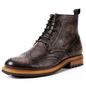 Marca italiana botas casuais masculinas de couro genuíno de alta qualidade lazer rendas moda tornozelo sapatos artesanais botas