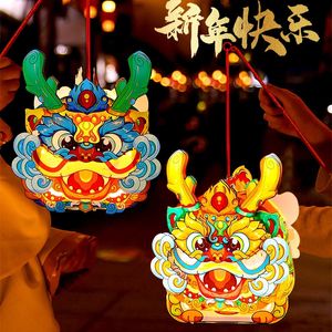 Chinese Year Decor 2024 Paper Lanterns with Lights DIY Dragon Hanging Spring Festival Lantern Pendant for Kids Gifts 240119