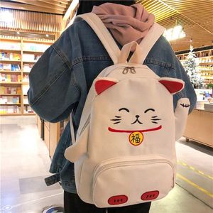 Sevimli çizgi film kedi kulak kız okul çantası genç kadınlar için back paketi tuval hayvan şekli okul sırt çantası famal teen bagpack q1113284p