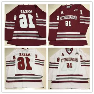 トップステッチカストムNCAA 16 CALE MAKAR MASSACHUSETTS MINUTEMEN HOCKEY JERSY UMASS 35 Year East Jerseys Wine Red White Any Name Num 97