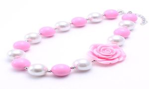 Pink Color Flower Kid Chunky Necklace Newest Fashion PinkWhite Color Bubblegum Bead Chunky Necklace Children Jewelry For Toddler 8564185