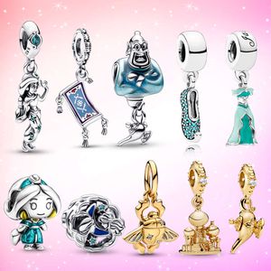 Prinsessan Aladdin Magic Carpet Dangle Charm Jasmine Dress Pendant för ögonblick Snake Armband Jewely Sier Plated Bead