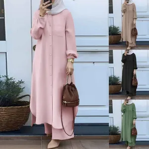 Roupas étnicas 2 peças Set Mulheres Camisa Muçulmana Vestido Calças Vestido Árabe Islâmico Kaftan Jilbab Cor Sólida Suave Aconchegante Abaya