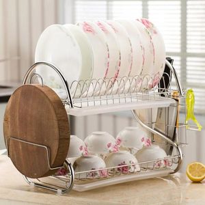 Kitchen Storage 2/3 Tier Dish Drainer Stainless Rack Glass Knife Cutting Board Drying Organizer Tool