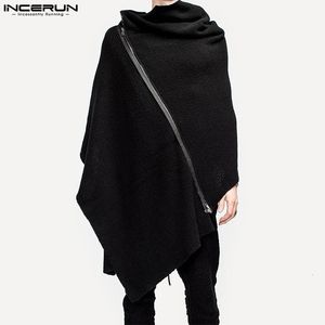 Masowe mężczyźni Cloak Płaszcze Solidny kolor Turtleeck Zipper Nieregularny ponchos streetwear swobodny mężczyzna długi wykop S-5xl inderun 240122