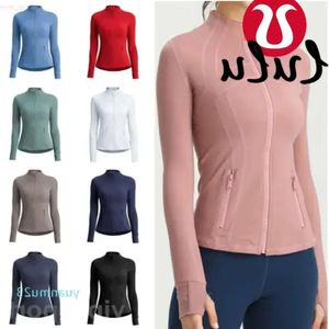 Lu Align Lu Define Yoga-Jacke für Damen, langärmelig, Sportmantel, Übung, Outdoor-Fitness-Jacken, solider Reißverschluss, sportliche Sportbekleidung, schnell trocknend, 90