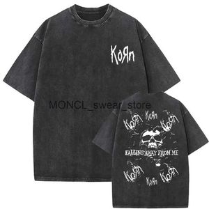 メンズTシャツ洗浄されたビンテージロックバンドKorn Falling Me From Me Tshirt Skeleton PrintTシャツ