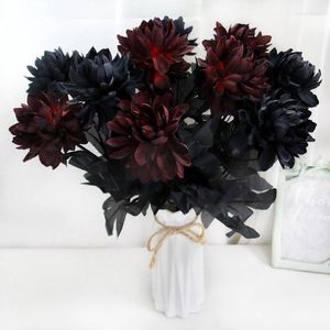 Decorative Flowers Gothic Style Black Artificial Dahlia Flower Single Branch Wedding Fake Wall Arrangement Materials Po Props Wholesale