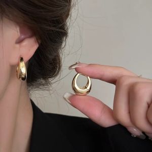 Fashion Chunky Hoop 14k Gold Earrings for Women Smooth Girls Round Circle Statement Earring 2024 Punk Jewelry Gifts