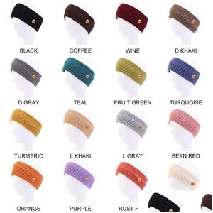 Headbands Winter Knitting Headband Mask Button Woolen Hairband Knitted Sports And Fitness Keep Warm 16 Colors Wholesale Drop Delivery Dh0Bj