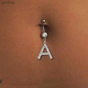 Navel Bell Button Rings New Rave A-Z Initial Letter Belly Button Nail Bar Barbell Drop Dangle Navel Rings Piercing Women Men Body Jewelry Sexy for Women YQ240125