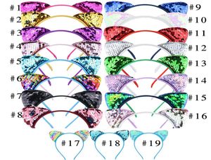 2020 Cute Glitter Flip Paillettes Cat Ear Hairband nastro di pizzo Ragazze Reversibile Flip Paillettes Chiusura per capelli Cerchio per capelli Bambini Donne Headres1725340