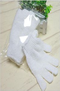 Bath Gloves Body Cleaning Shower Gloves White Nylon Exfoliating Bath Glove Five Fingers Paddy Soft Fiber Massage Bath Glove Cleane4275217