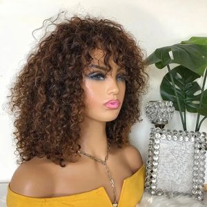 Jerry encaracolado curto pixie bob corte perucas de cabelo humano com franja remy encaracolado bob perucas para mulheres negras nenhuma peruca sintética completa do laço preto/vermelho borgonha