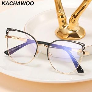 Solglasögon Kachawoo Anti Blue Light Glasses Metal Big Frame Black Leopard White Women Cat Eye Female Presents