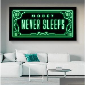 Paintings Money Never Sleeps Canvas Paintings Art Posters And Inspiring Phrases Prints Wall Pictures For Living Room Home Decoration D Dhent