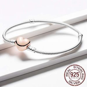 Classic Sterling Sier Original Snake Chain Bracelet Fit Designing Charming Beaded Heart Clasp DIY Jewelry Birthday Gifts