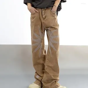 Jeans da uomo Ricamo solare Vintage Y2K Uomo e donna Primavera Autunno Hip-hop Streetwear Pantaloni dritti a vita alta a gamba larga