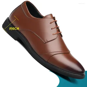 Sapatos de vestido homens elevador aumento de altura para palmilha de negócios 6cm casamento formal couro preto