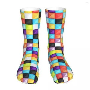 Erkek Çoraplar Parlak 3d Plastik Kareler Kadın Polyester Geometri Yenilik İlkbahar Yaz Sonbahar Kış Hediyeleri