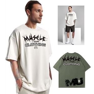 Killer mięśni American Letter Cotton Loose Fitness Sports T-shirt Running Men's Fashion Letni trening krótkie rękawy