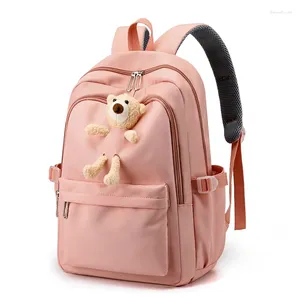 School Bags Children's Kawaii Nylon Cloth Men And Women Double Set Pen Wrap Bear Cartoon Zipper Book Backpack Girl Primary Bag Girls