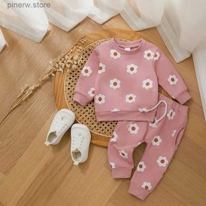 Set di abbigliamento Autunno Bambino Bambini Vestiti per ragazze Set Abiti casual per neonati Manica lunga Stampa floreale Felpa Top Pantaloni con coulisse 2 PZ ABITO