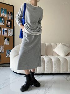 작업 드레스 2 피스 세트 스커트 탑 스프링 가을 패션 솔리드 셔츠 캐주얼 한 느슨한 세트 일치하는 여성 의류 스트리트웨어