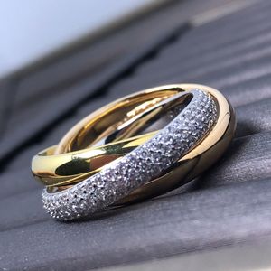 Trinity Ring Tricyclic crossover för kvinnans designer Parstorlek 6 7 8 för man guld pläterade 18k diamant T0p kvalitet europeisk storlek jubileumsgåva med ruta 006