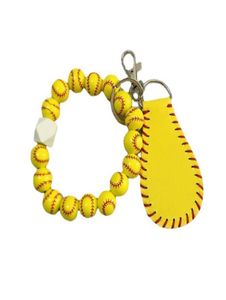 Titanium Sport Accessories new wood DIY Beaded Bracelet Keychain Pendant Party Favor Sports Ball Soccer Baseball Basketball Wooden8147130