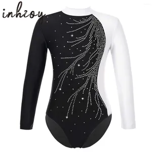 Stage Wear Kids Girls Shiny Diamonds Ballet Dancing Costumes Gymnastics Leotard Long Sleeve Rhinestone Ice Skating Jumpsuit Bodysuit