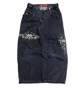 Women's Jeans JNCO Y2K Womens Harajuku Retro Hip Hop Embroidery Baggy Black Pants Gothic High Waisted Wide Trousers Streetwear